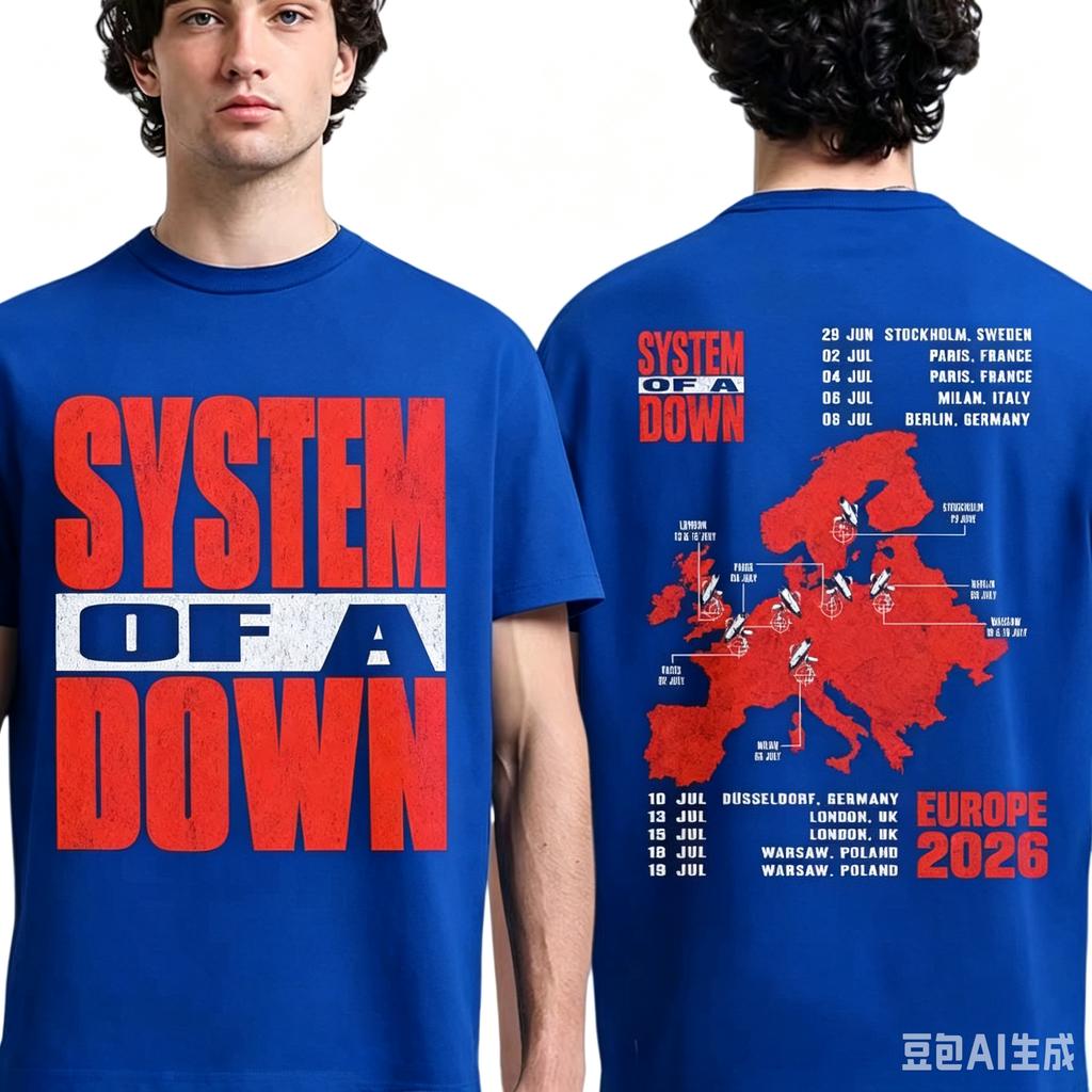 2026 Summer System Of A Down Eu And Uk Tour 2026 Tshirt Y2k Popula Suitable For Both Men And Women