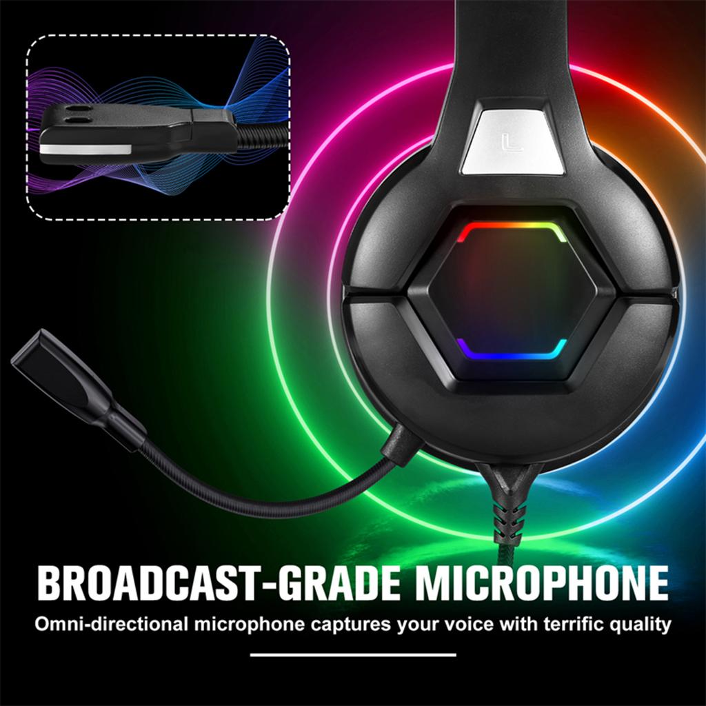 Casque de jeu 3,5 mm avec microphone omnidirectionnel, casque de jeu circum-aural avec éclairage RVB, contrôle du volume pour