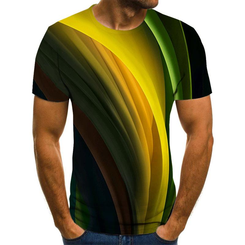 Men'S 3D Color Bar Printed Short Sleeve Personality Trend Casual Sports Crew Neck T-Shirt
