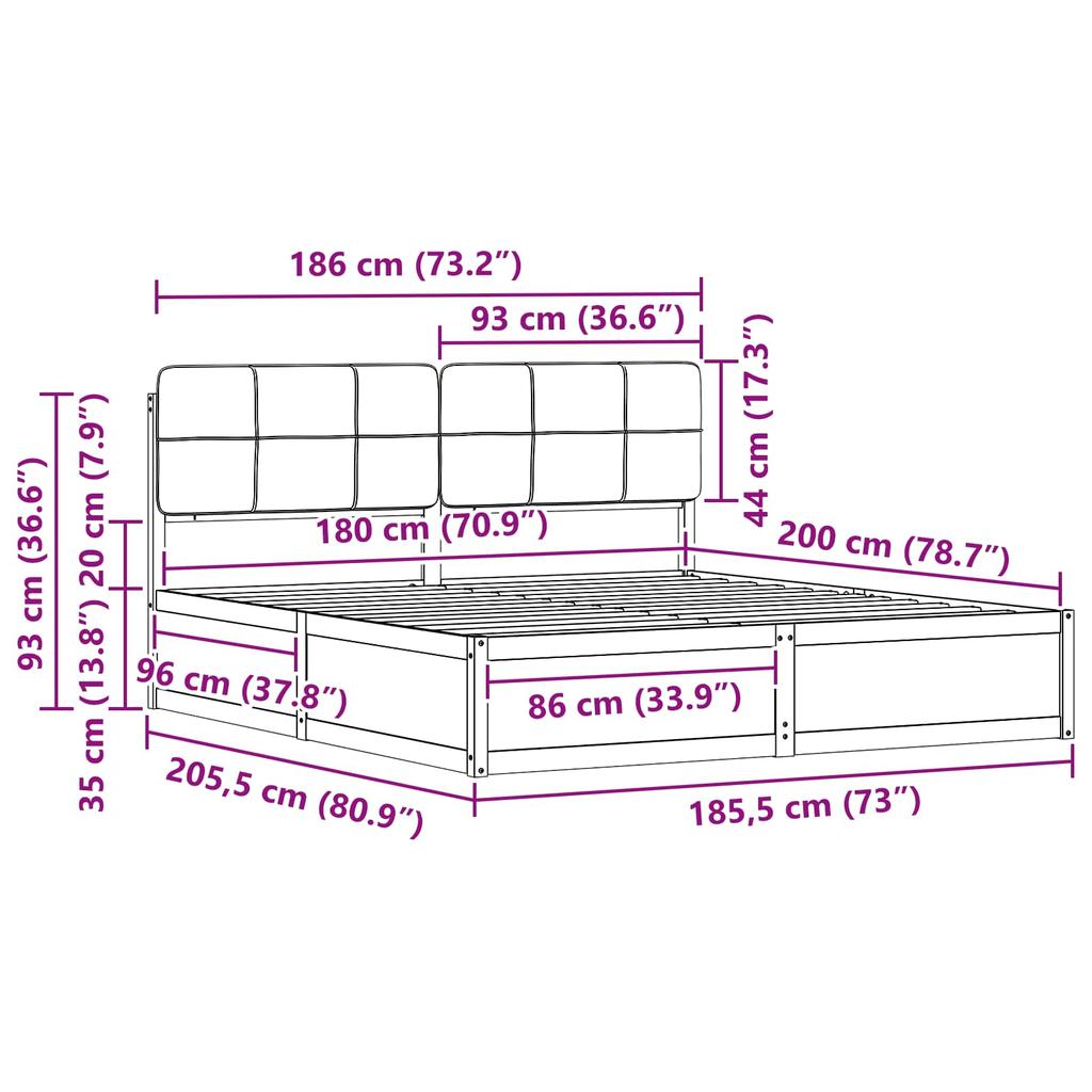Bed Frame with Upholstered Headboard Light Grey 180 X 200 Cm