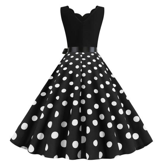 Ženy Midi šaty Kvetinový okraj V Výstrih Šnurovanie Pevné Vysoký pás Mašľa Dekor Bez rukávov Voľný lem Bodkovaná potlač Retro 50. roky 60. roky Lady Prom bez chrbta