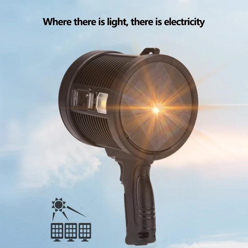 9000mah New XP70 Ultra-bright Rechargeable LED Flashlight Solar Searchlight Flashlight Portable Lighting Handheld Bracket Work Light Outdoor Camping