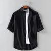 Men's Stand Collar Half Sleeve Shirt Roll-up Cuffs Chest Pocket Casual Woven Top