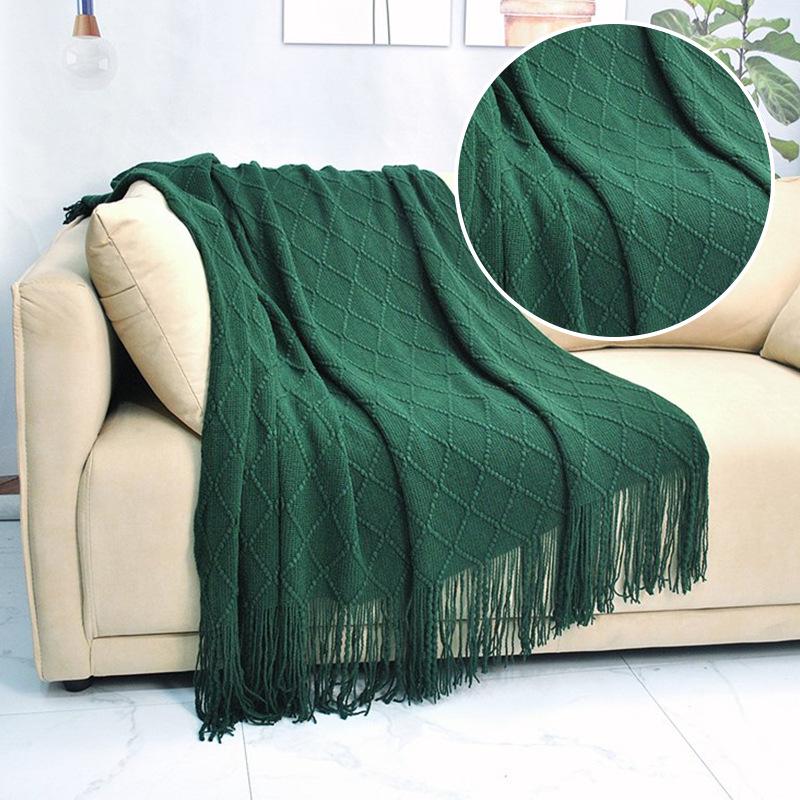 Solid Color Knitted Blanket with Tassels - Decorative Bed, Sofa, or Nap Blanket