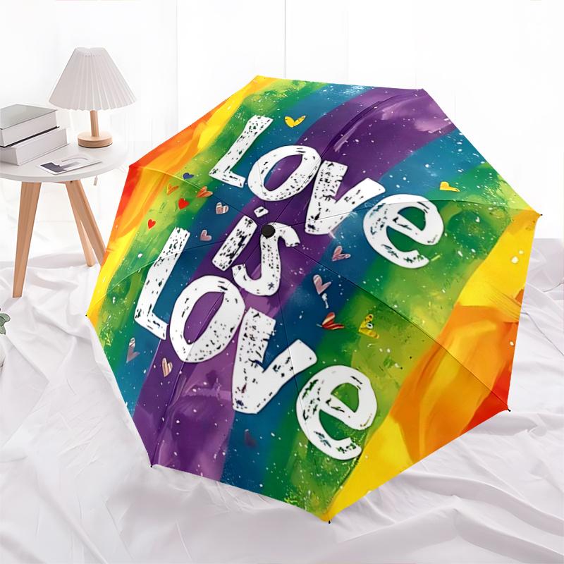 1pc Heart Love Is Love Automatic Opening/Closing Umbrella with Foldable Design, Iron Frame Outdoor Umbrella for Fans, Travelers, Daily Use, Gift