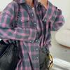 Kariertes Hemd Frühling Herbst Frauen Vintage Langarm Mode Lose Revers Tasche Hemd Fit Bluse Koreanischen Stil