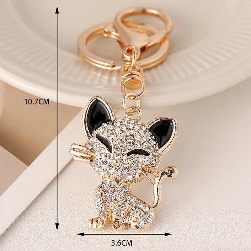 Cartoon Animal Cat Crystal Keychain Pendant With Metal Keyring For Women'S Bags And Car Key Accessories Birthday Gift