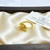 Sunflower-Inspired Open Ring with Rhinestones and Long-Lasting Gold Tone for Women