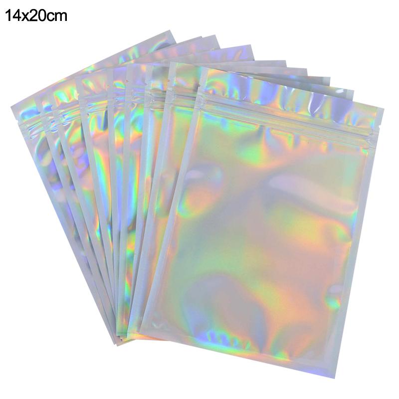 20pcs Iridescent Zip Lock Bags Pouches Cosmetic Plastic Laser Holographic Makeup Storage Bag Hologram Zipper Bags Gift Packaging