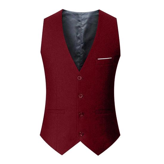 Men Suit Vest V-Neck Sleeveless Single Breasted Slim Fit Business Waistcoat Solid