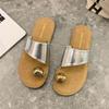 Korean Fashion Metal Buckle Cover Toe Slippers Women's Summer Wear 2025 New Flat-bottomed Comfortable One-word Cool Slippers