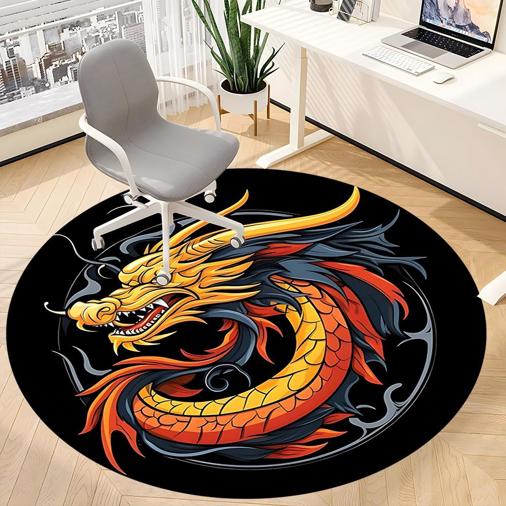 1 pièce Tapis Rond YinYang Dragon pour Bureau, Sous les Chaises de Bureau Chambre à Coucher Salon Décoration de Maison, Déco de Pièce, Disponible en Différentes Tailles