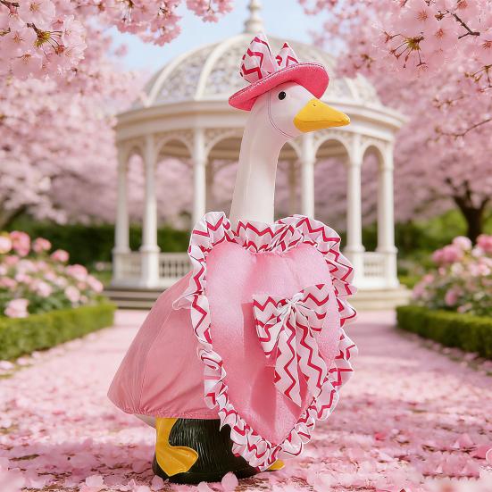 Valentine's Day Porch Goose Outfit Heart Shaped Ruffled Costume Bow Hat Lawn Goose Apparel Fits 23 Inch Goose Statue for Garden Patio Decor