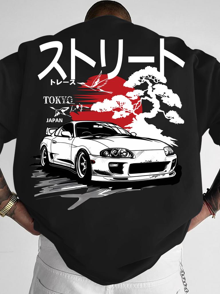2026 Herr T-shirt Supra Bil & Japansk Konsttryck Streetwear Rund Hals Kort Ärm Polyester C