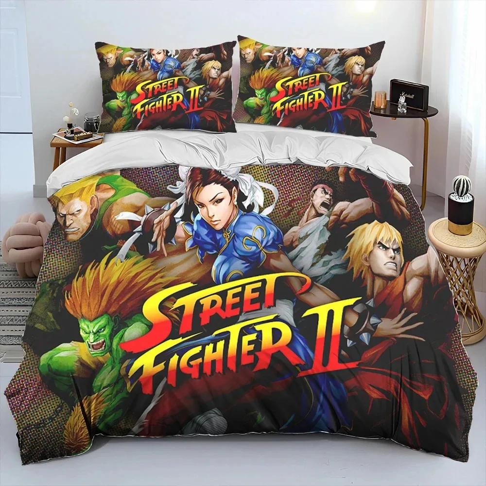Street Fighter Retro Game Gamer Bettdecke Bettwäscheset, Bettbezug Bettset Steppdecke Kissenbezug, King Queen Size Bettwäscheset Junge