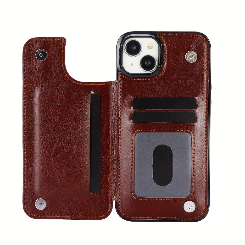 Phone Bag Wallet Phone Case With Card Holder, PU Leather Kickstand Card Slots Case, Double Magnetic Clasp And Durable Shockproof Cover, For IPhone