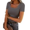 Women's Fashion Casual Summer Spring Solid Color Print Short Sleeve U-Neck Blouses & Shirts