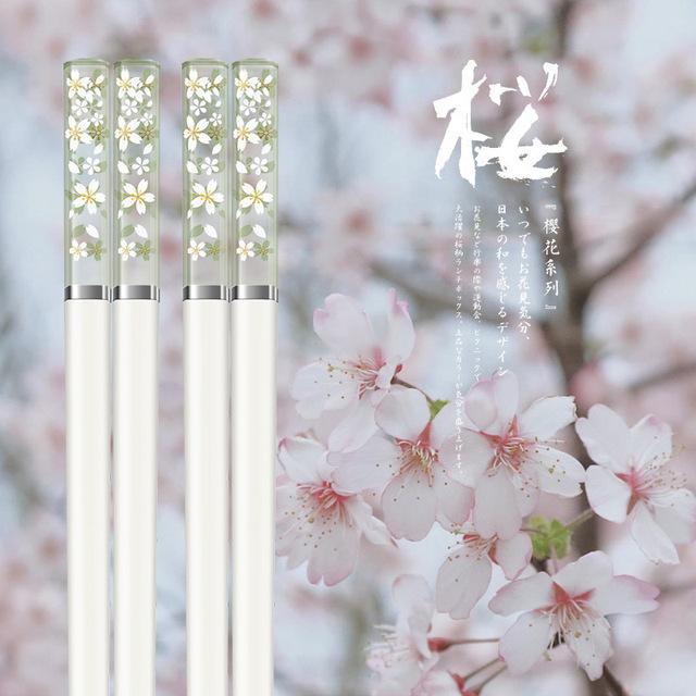 Amber Sakura Japanese Chopsticks Pink Cherry Blossom Sushi Reusable Food Sticks Beautiful Chinese Cooking Chopsticks Tableware