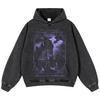 Streetwear Magic Castle Graphic Unisex Washed Black Oversized Unisex Long Sleeve Hoodie