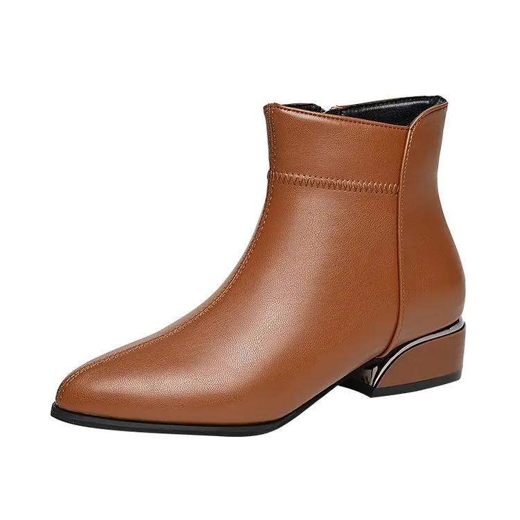 Dámské kozačky Módní ležérní kožené boty Špičatá špička Kancelářské společenské boty pro ženy Zip Kotníkové boty Botas