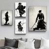 Japanese Samurai Ink Art Oil Painting Poster Living Room Bedroom Black and White Modern Home Decoration