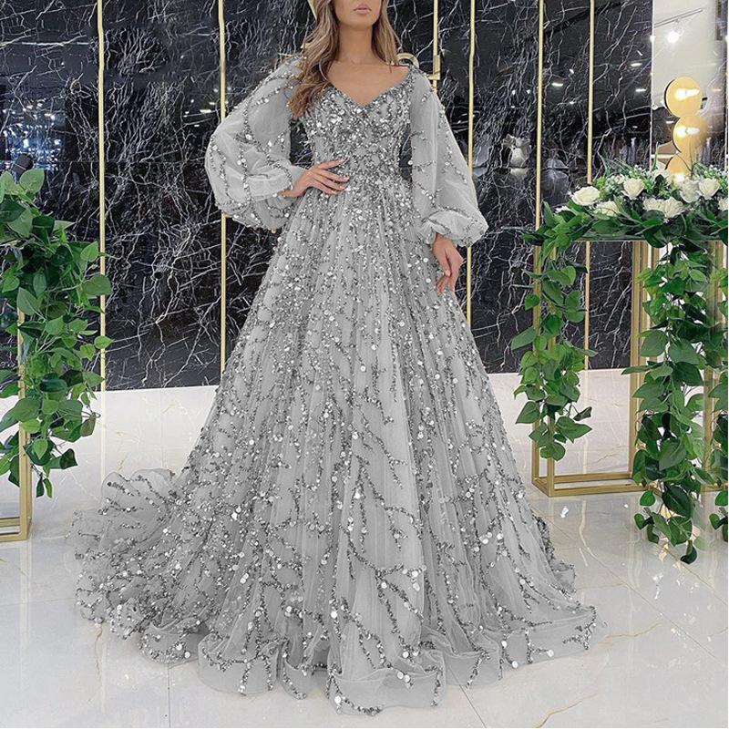 Gold Embellished Evening Gown Sexy Lady Queen Long Dress Heavy Workmanship Women's