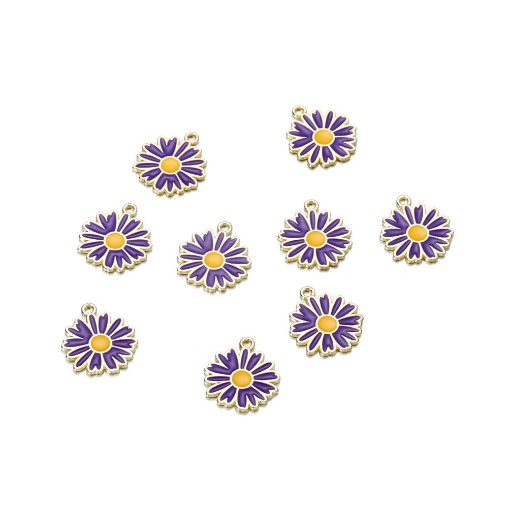 10Pcs Colorful Alloy Drop Oil Daisies Charm Flower Plant Pendant for DIY Bracelet Necklace Earrings Jewelry Making Accessories