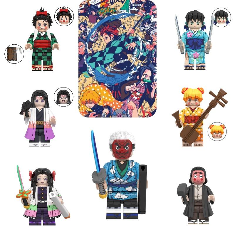 Wm6162 Anime Series Demon Slayer Mouth Flat Yin And Izumi Zhenmen Tanjiro Figurine Building Blocks