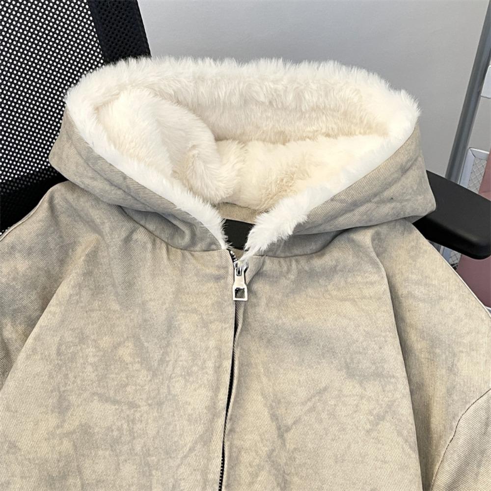 Padded Clothes Men's Winter Velvet Thickened Hooded American High Street Youth Sports Warm Trendy Brand Loose Casual Cotton Clothes