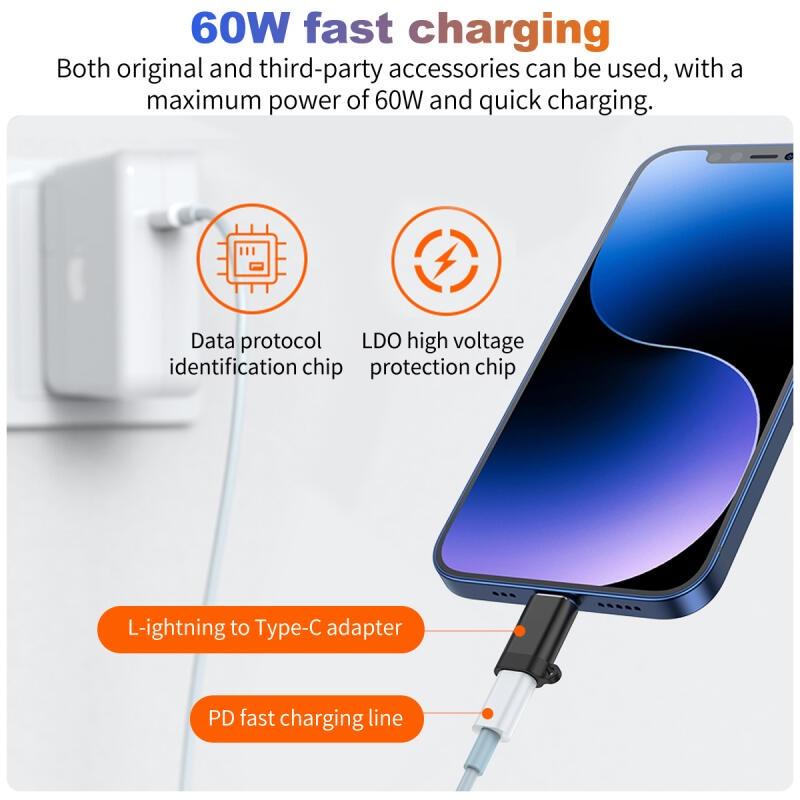 FONKEN PD60W Lightning Erkek - USB C Dişi Adaptör Konnektör Hızlı Şarj Veri Adaptör Dönüştürücü iPhone 15 Serisi İçin