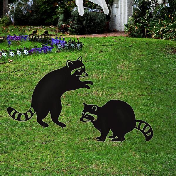Metal Raccoon Garden Statues Stakes, Black Raccoon Silhouette Animals Decorative Garden Stakes,Statues Animal Stakes for Yard Decor and Lawn Ornaments