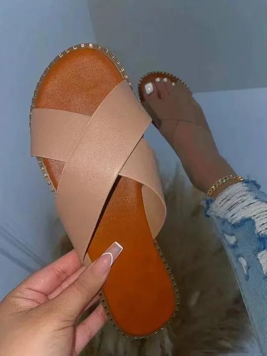 Sandals Women  New Large-Sized Flat Flat Casual Cross Style Sandalias Shoes   Light Slides Shoes for Women