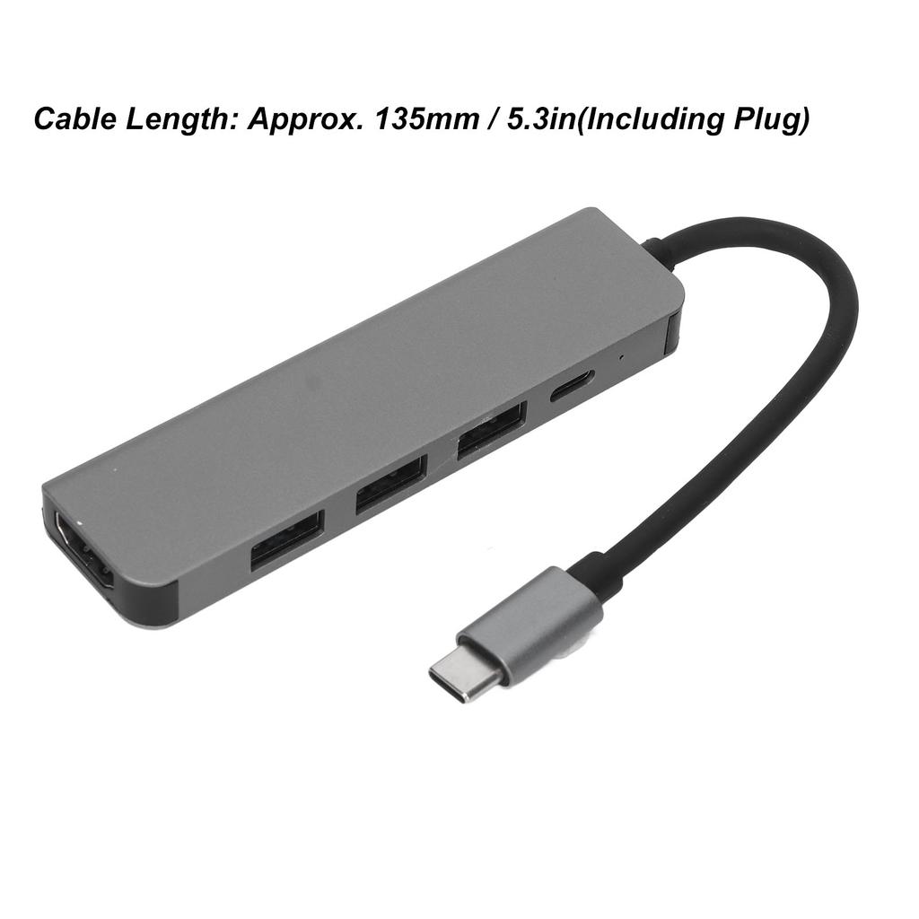 5 in 1 Type C Hub Type C to HD Multimedia Interface USB3.0 2 USB2.0 USB C PD Support 4K 30Hz Plug and Play USB C Hub