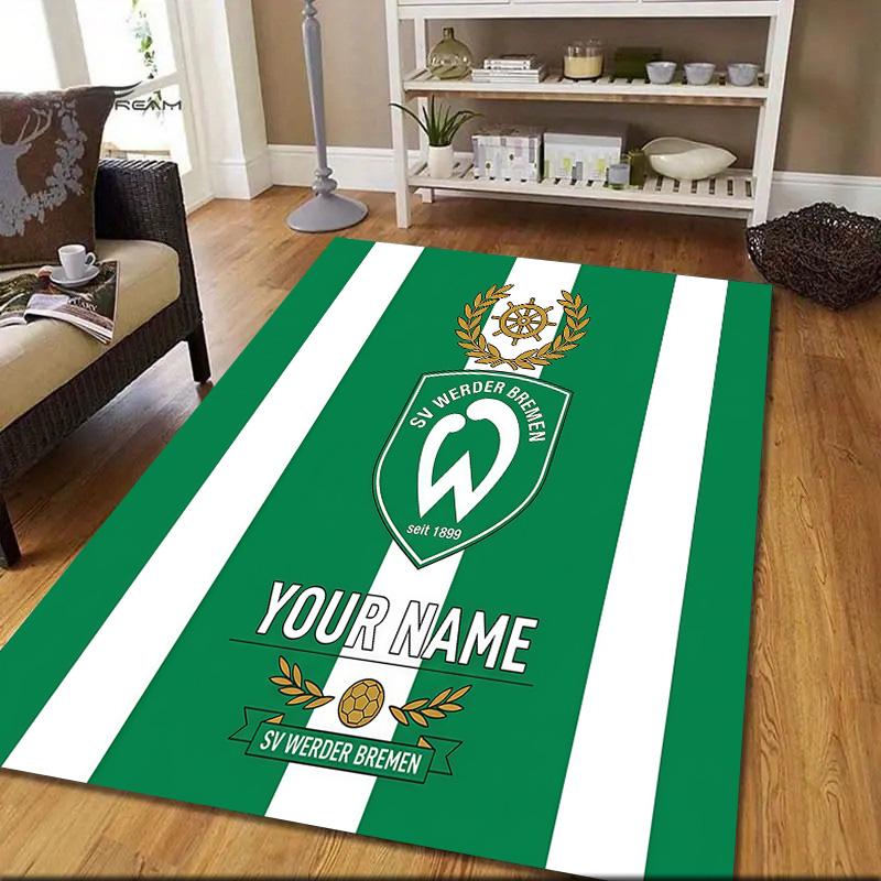 Custom Name SV Werder Bremen Flannel Pattern Square Carpet,Area Rug,Carpet Rug for Living Room Bedroom Sofa Playroom Decor,Non-slip Floor Mat