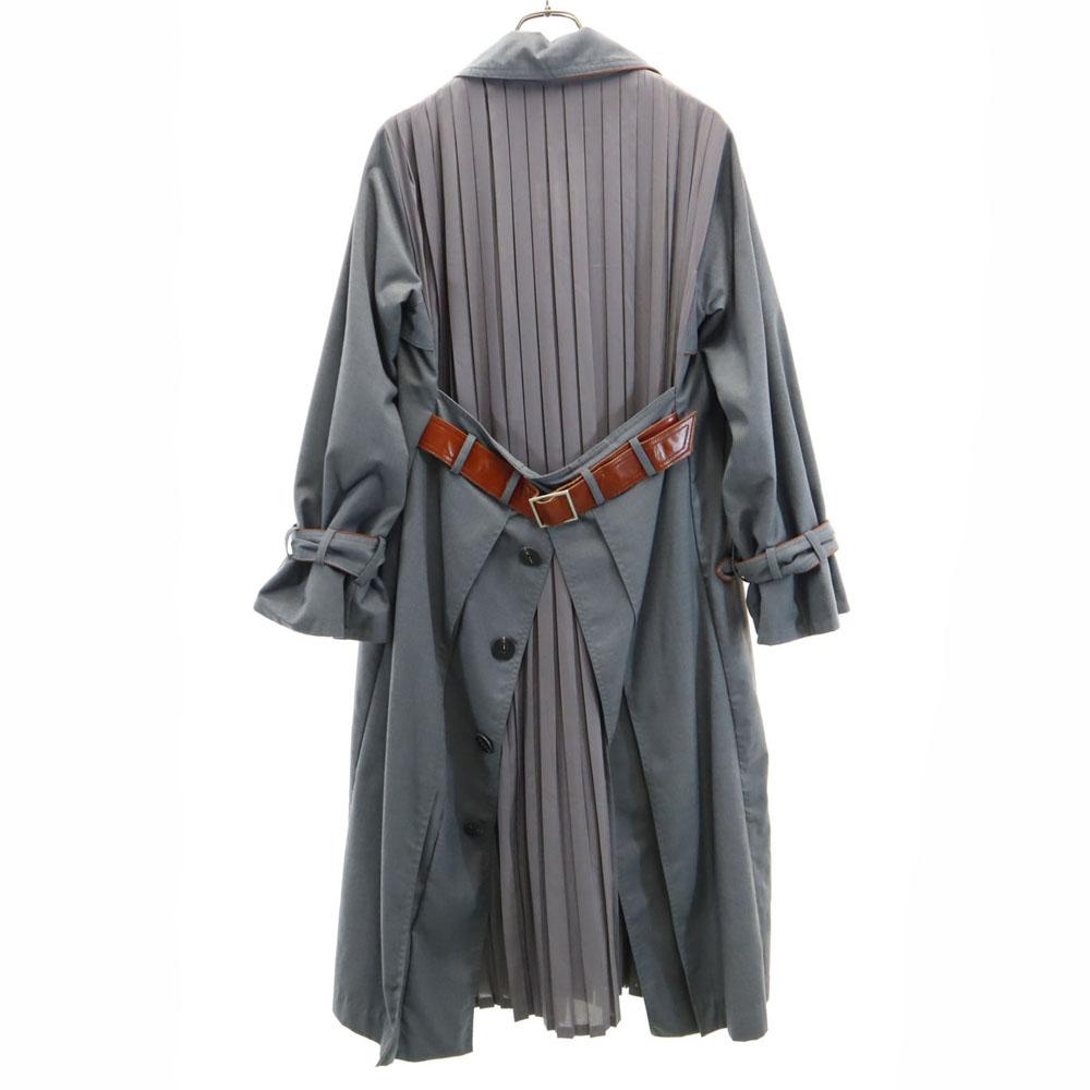 AMERI UNDRESSED Long Sleeve Back Pleated Belted Trench Coat Gray Women Used