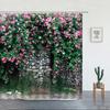 Stone Brick Wall Shower Curtain,Ivy Green Leaves Climbing On Rustic Marble Rocks Stone Wall Fabric Bathroom Shower Curtains