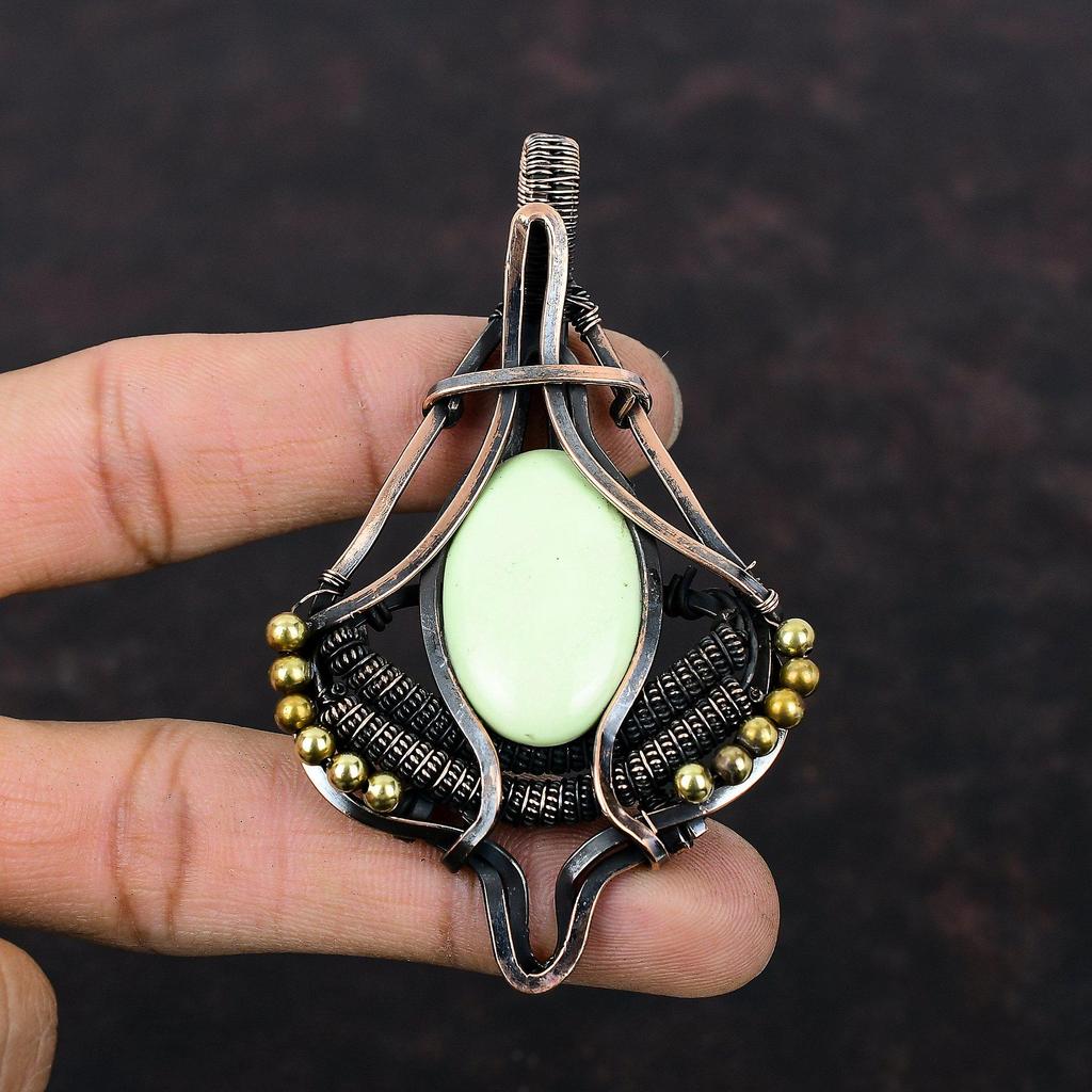 Lemon Chrysoprase Copper Pendant Wire Wrapped Pendant Gemstone Pendant Copper Jewelry Handmade Pendant Wire Wrapped Jewelry Gift For Mother