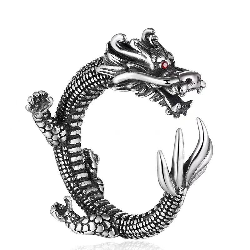 Buyee 925 Sterling Silver Unique Male Ring Finger for Women Men Fashion Chinese Dragon Animal Rock Punk Fine Jewelry Circle
