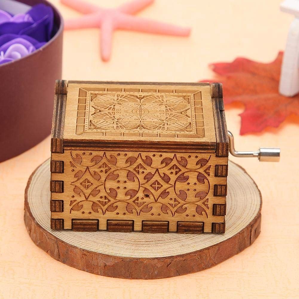 Wooden Hand Cranked Collectable Engraved Music Box (Happy Birthday)- Multi Color(Pack of 1)