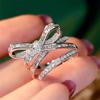 Anillo Huitan Estético con Forma de Lazo para Mujer Fiesta Boda Accesorios de Dedo Elegantes Joyería Versátil Incrustado con Brillante CZ