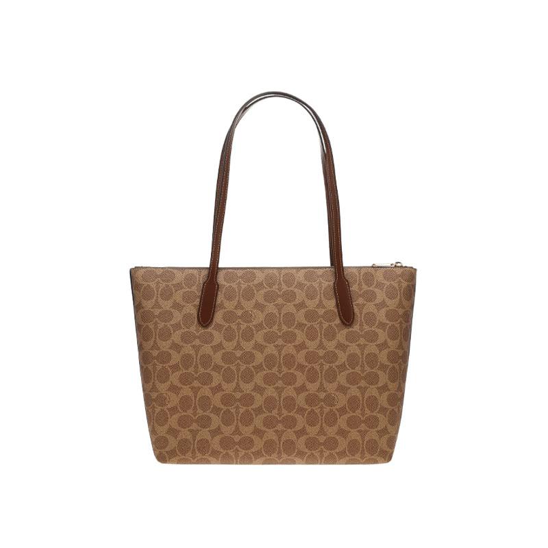 Coach Zip Top Tote 30 Classic Monogram Logo Coated Canvas Tote Bag Women Tote Brown CBT20-IMXHE