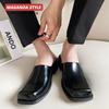 Design Lederslipper für Herren Sommer Outdoor Wear Flachsohlig Atmungsaktiv Lässig Gerader Zieher Schwarze Muller Schuhe