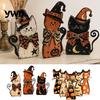 Country Style Holiday Room Ornaments Rustic Wooden Cat Ornament, Vintage Halloween/Flower Wood Tabletop Signs, Distressed Pumpkin Figurine Animal
