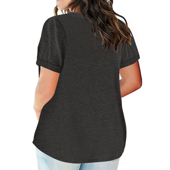 Yousheng Women T-shirt V-Neck Short Sleeve Tops with Chest Pockets Solid Color Casual Loose Fit Tee Shirt Daily Wear