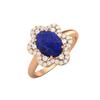 8X6MM Oval Lapis Gemstone 925 Sterling Silver Rose Plated Solitaire Halo Women Engagement Ring