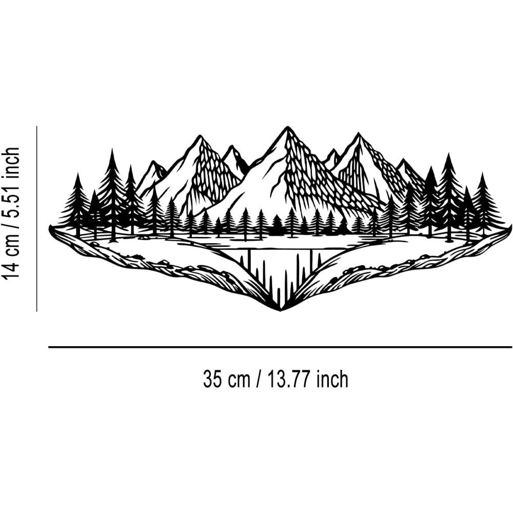 Pine Mountain Forest Metal Wall Art Black Line Decor for Living Room Bedroom Bathroom