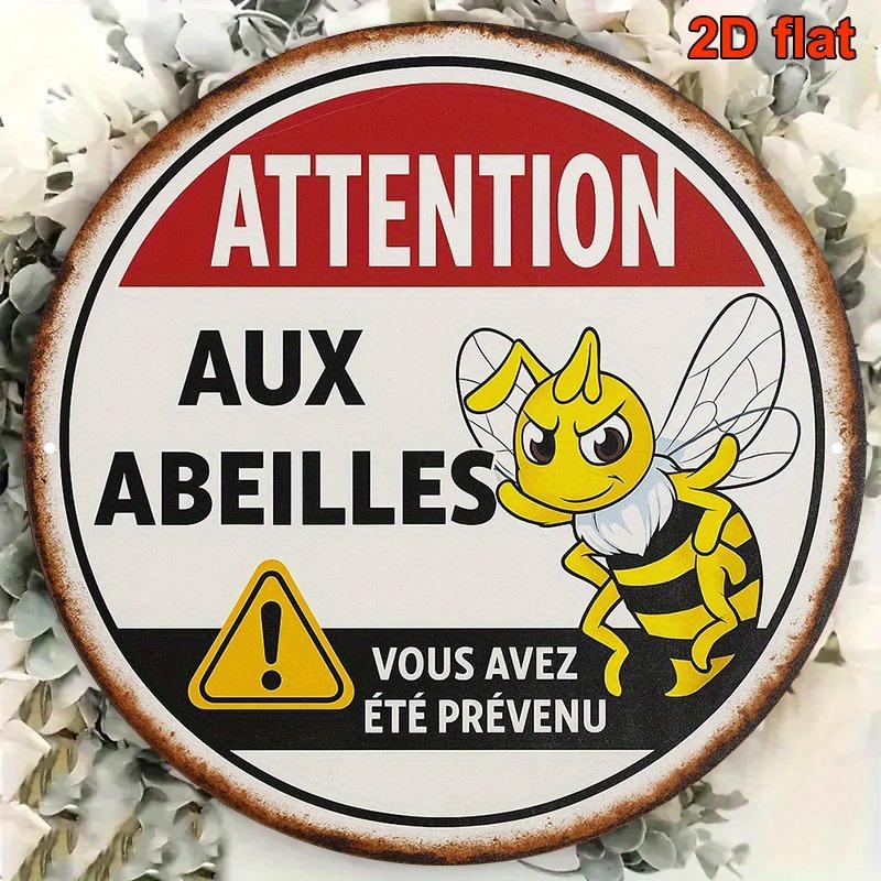 D-Flat x Zoll Rundes Aluminiumschild Vorsicht vor Bienen Vintage Metallschild Bienenwarnung Dekoration für Küche Garten Wand