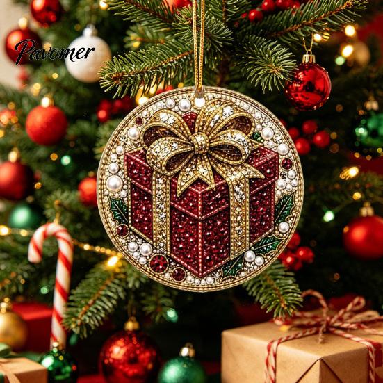 Acrylic Santa Hanging Ornaments 6 Pcs Christmas Pearl Art Ornaments, 2D Flat Holiday Tree Pendant, Effect Decoration for Home Wall Door Window
