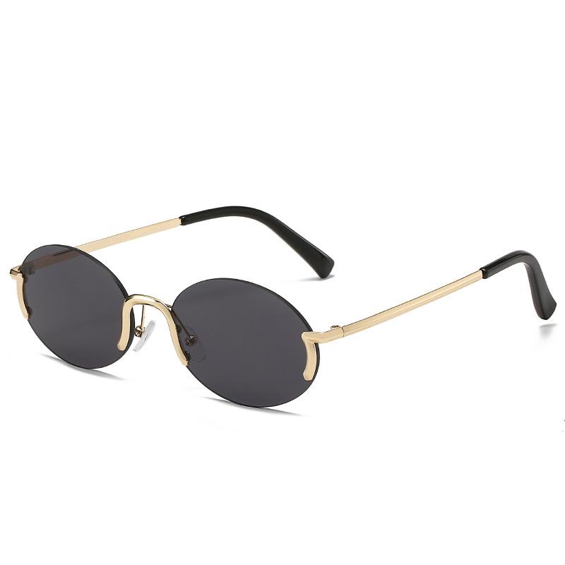 Sunglasses For Women Summer Rimless Vintage Glasses Golden Frame Oval Fashion Shades Pink Women Eyewear UV4