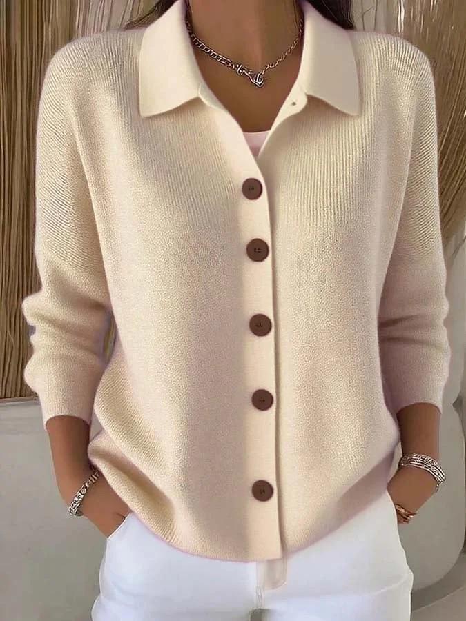 Women's Autumn/Winter Solid Knit Lapel Cardigan Sweater - Casual Fashion